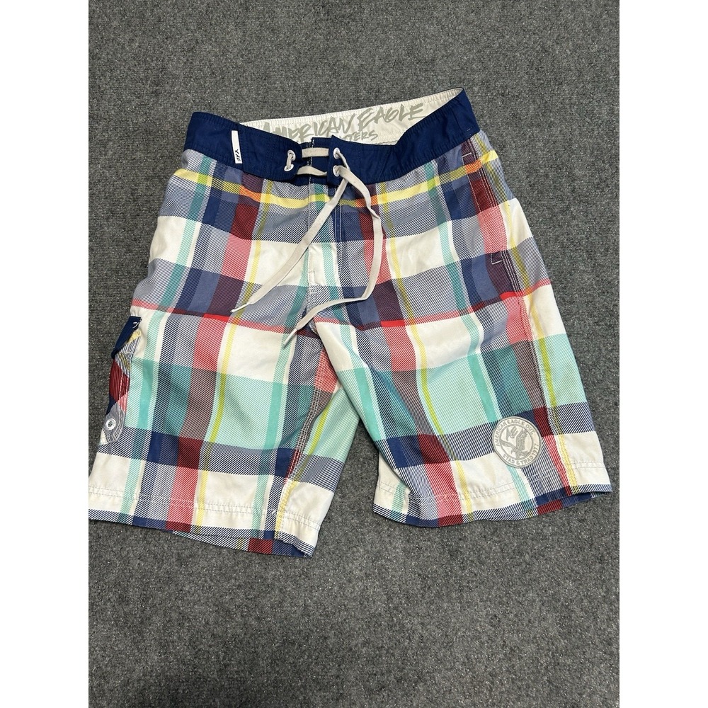 American Eagle Board Shorts Mens Small Blue Plaid Herringbone Size 28‎ Summer
